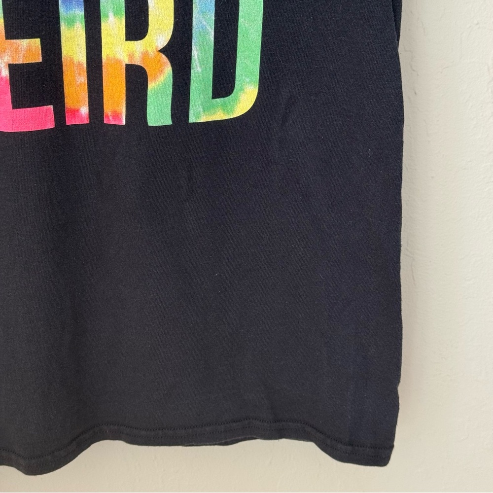 DELTA Unisex “Let’s Get Weird” Graphic Tee Black with Colorful Tie Dye Lettering - Picture 13 of 14